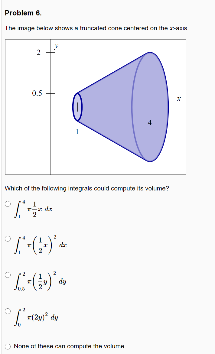 Solved Problem 6. The image below shows a truncated cone | Chegg.com
