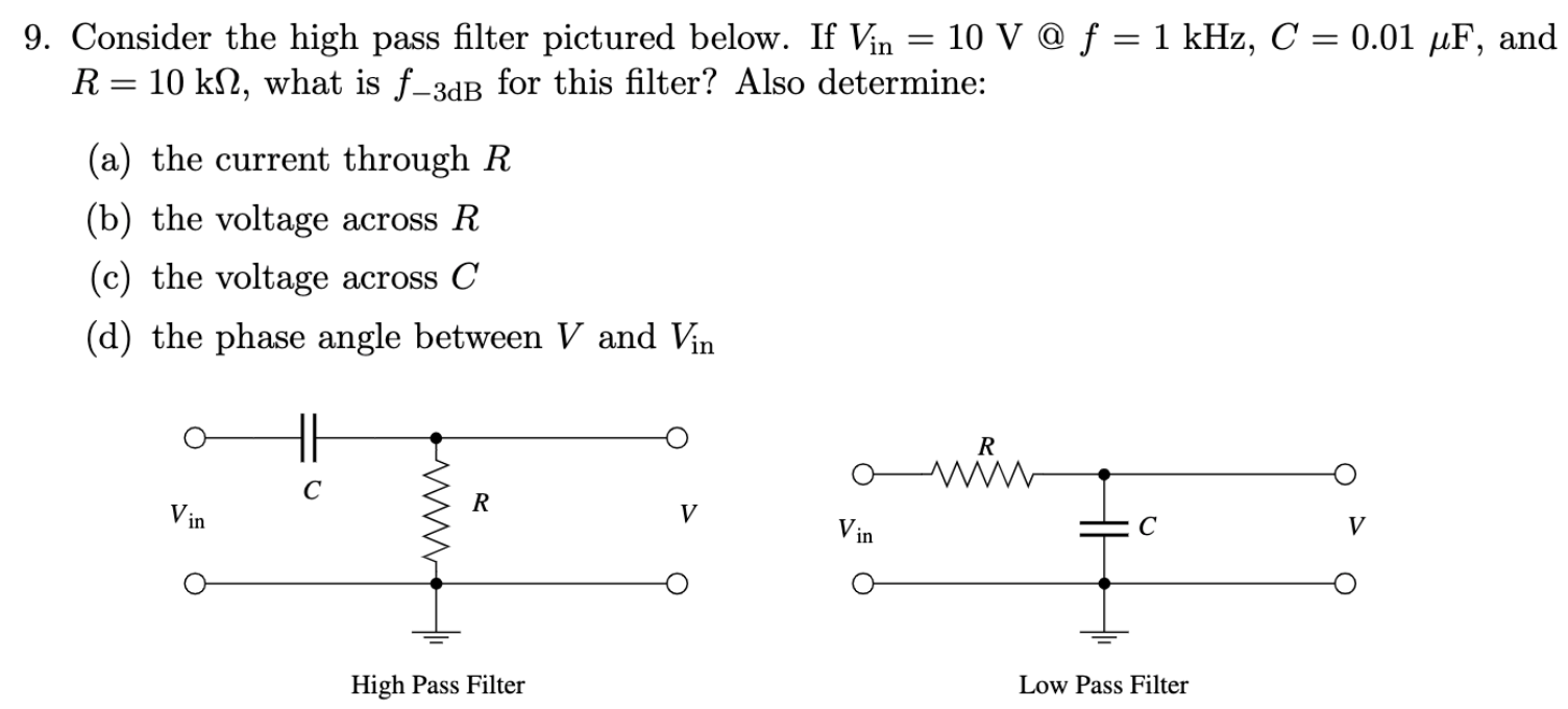 = 9. Consider the high pass filter pictured below. If | Chegg.com