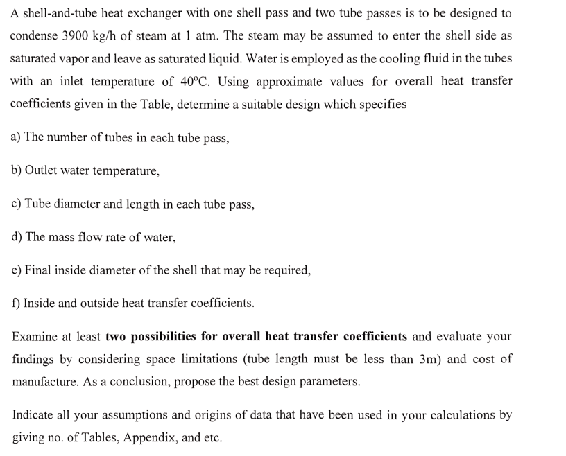 Solved A shellandtube heat exchanger with one shell pass