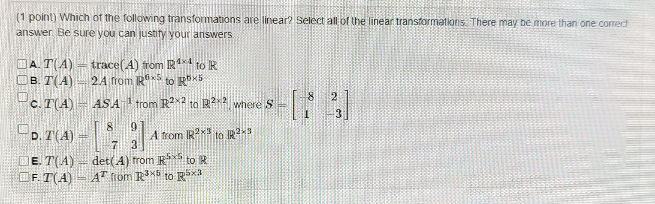 Solved (1 point) Which of the following transformations are | Chegg.com