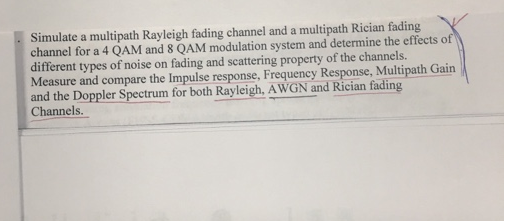 Simulate a multipath Rayleigh fading channel and a | Chegg.com