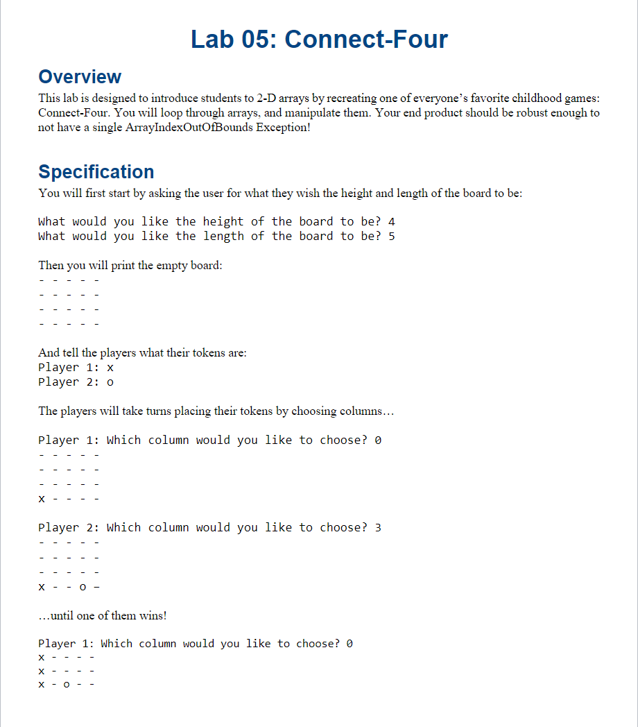 Solved Lab 05 Connect Four Overview This Lab Is Designed - Riset