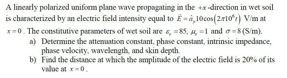 Solved A Linearly Polarized Uniform Plane Wave Propagating | Chegg.com