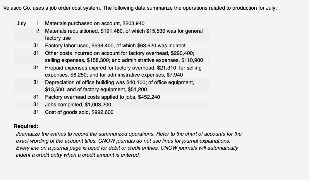 Solved Velasco Co. uses a job order cost system. The | Chegg.com