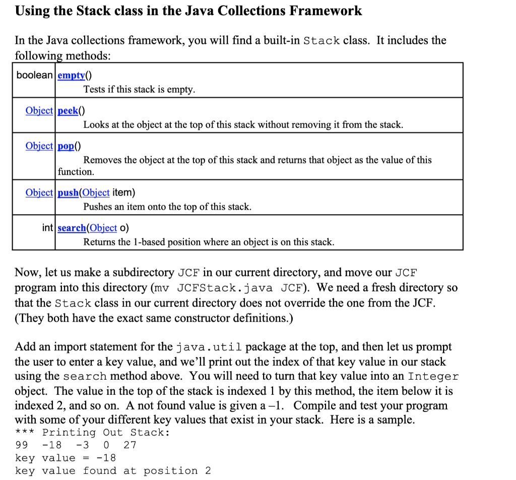 Solved Using the Stack class in the Java Collections | Chegg.com