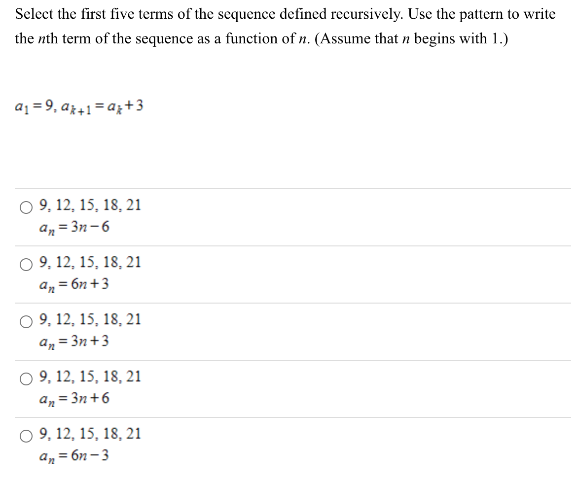 Solved Select The First Five Terms Of The Sequence Defined 4854