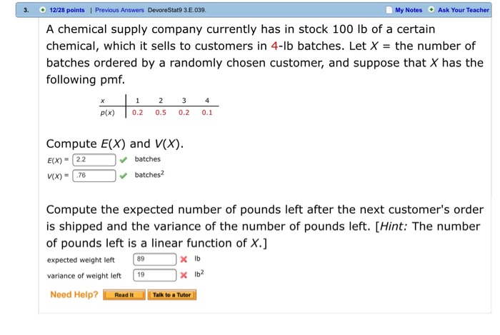Solved 3. 12/28 points | Previous Answers DevoreStat9 | Chegg.com