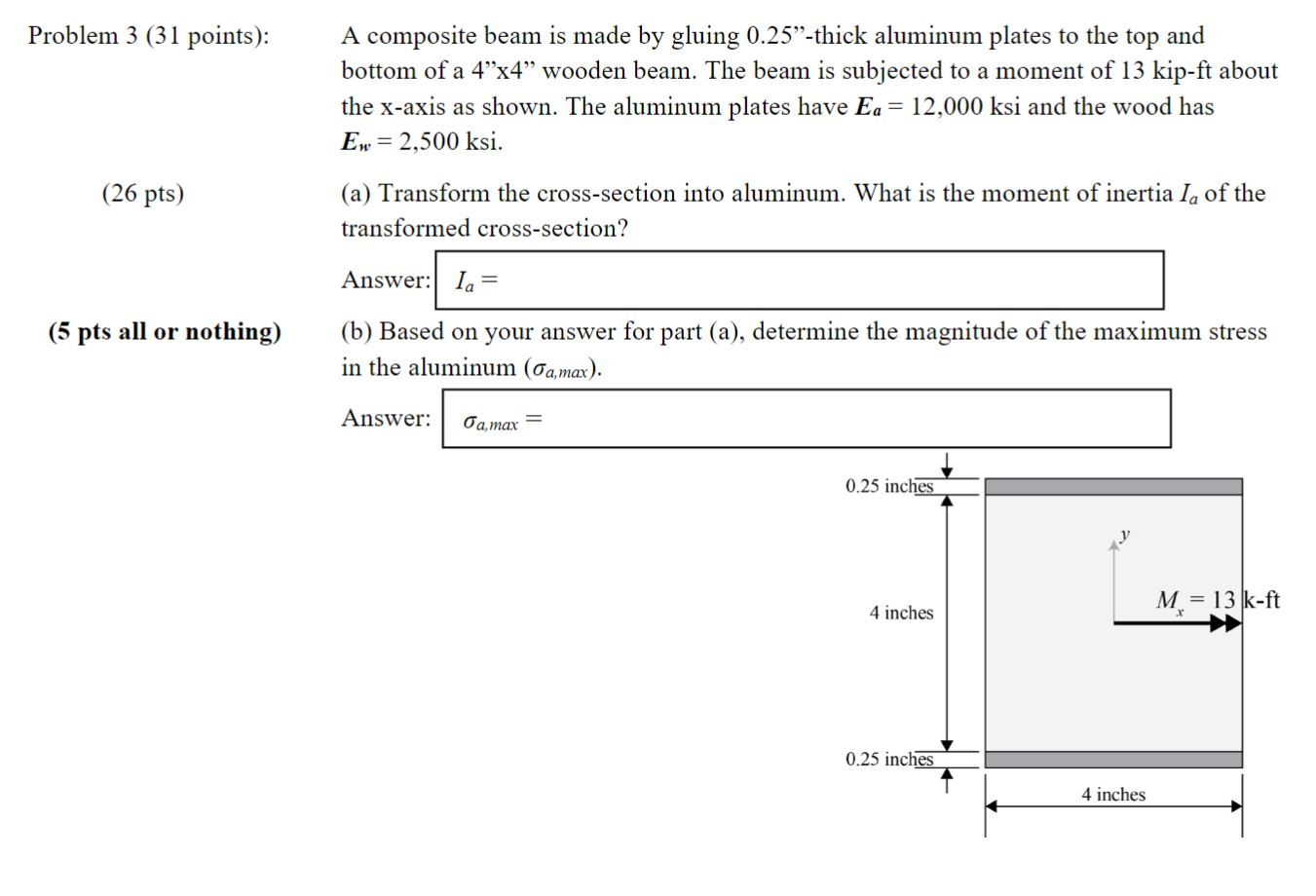 Solved Problem 3 (31 Points): A Composite Beam Is Made By | Chegg.com