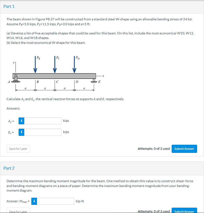 Solved Part 1 The Beam Shown In Figure P8.37 Will Be | Chegg.com