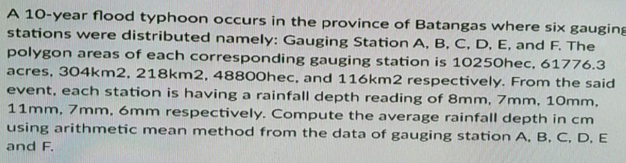 Solved A 10-year Flood Typhoon Occurs In The Province Of | Chegg.com