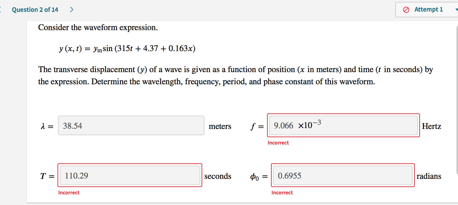 Solved Question 2 of 14 > Attempt 1 Consider the waveform | Chegg.com