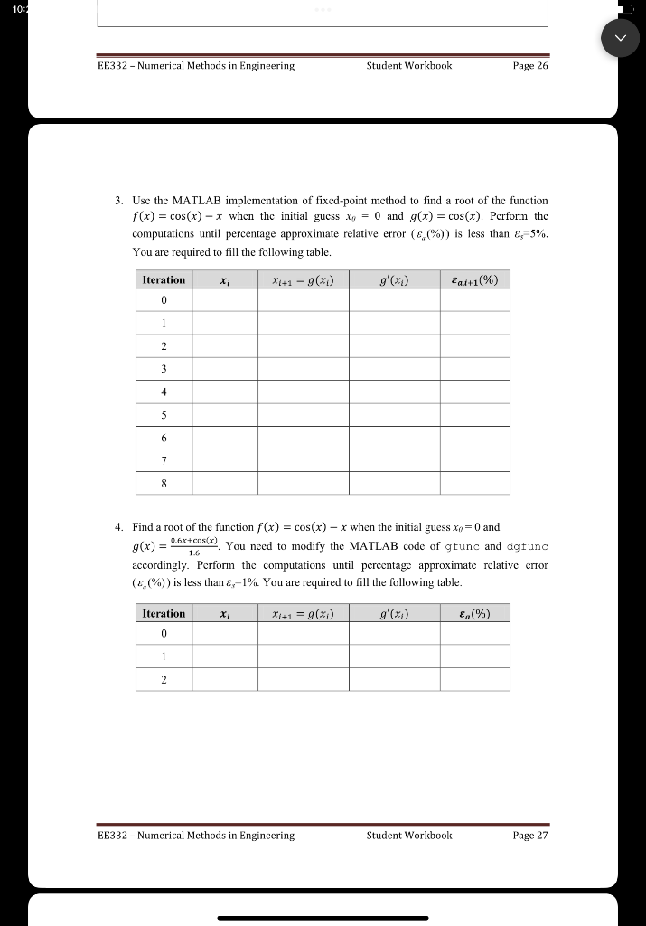 Solved 10: EE332 - Numerical Methods in Engineering Student | Chegg.com