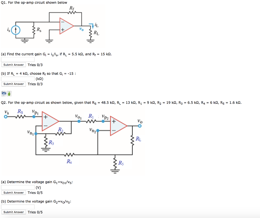 Solved Q2. For the op-amp circuit as shown below, given | Chegg.com