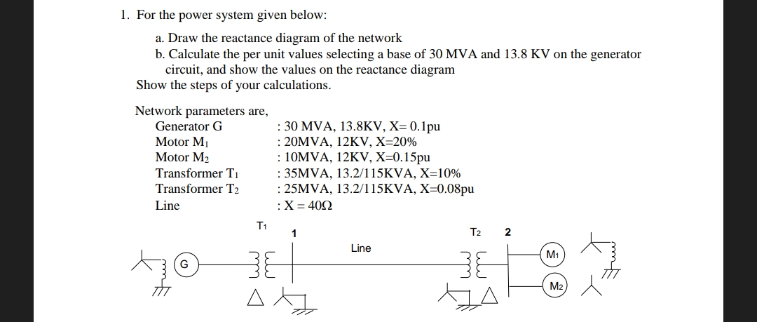 Solved 1. For The Power System Given Below: A. Draw The | Chegg.com