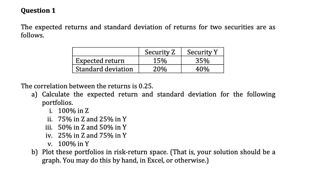 Solved Question 1 The Expected Returns And Standard | Chegg.com