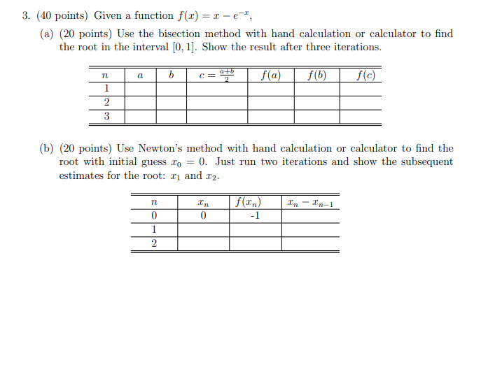 Solved 3. (40 points) Given a function f(x) = 1 -e-, (a) (20 | Chegg.com