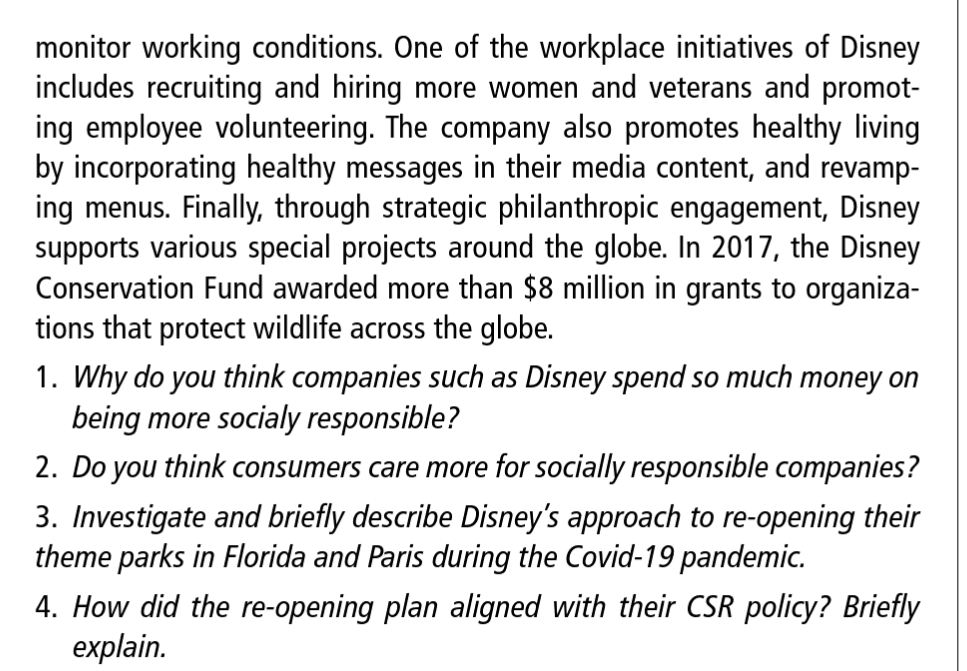 Solved TBL Connection Socially Responsible Disney The Walt | Chegg.com