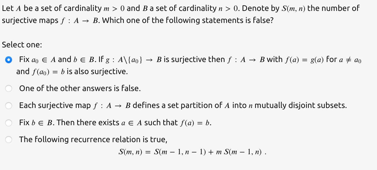 Solved Let A Be A Set Of Cardinality M > 0 And B A Set Of | Chegg.com