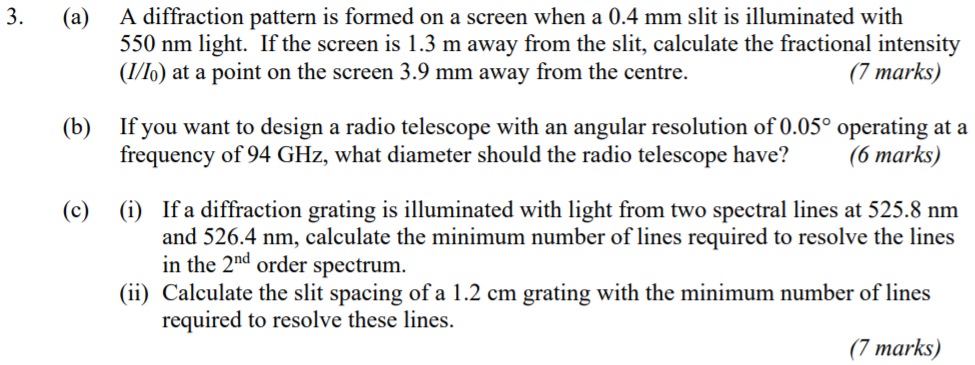 Solved 3. (a) A diffraction pattern is formed on a screen | Chegg.com