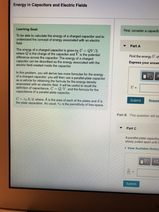 Solved Energy in Capacitors and Electric Fields Learning