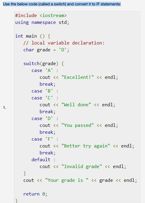 Solved Use the below code (called a switch) and convert it | Chegg.com