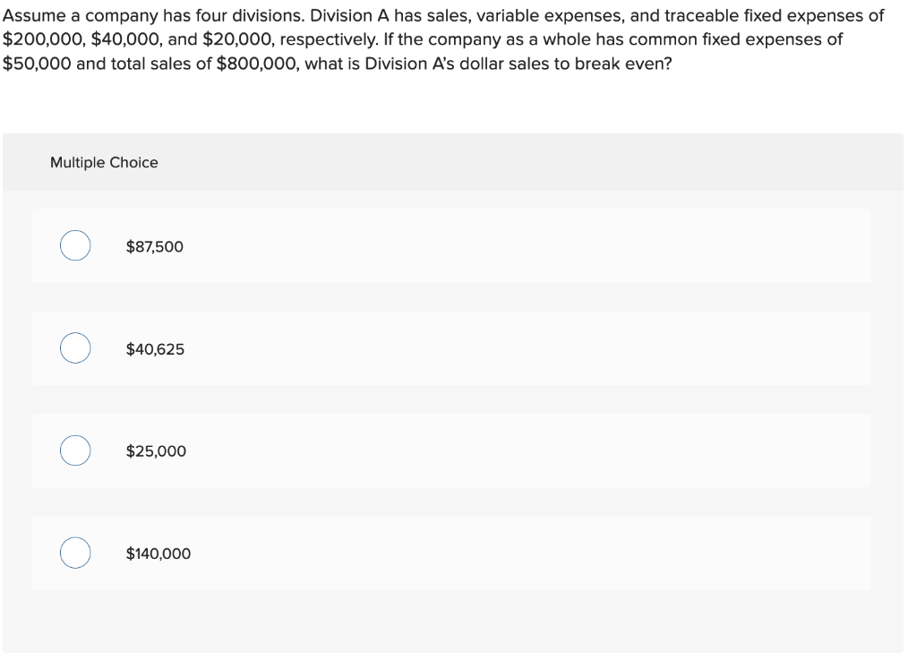 Solved Assume the following information for a company that | Chegg.com