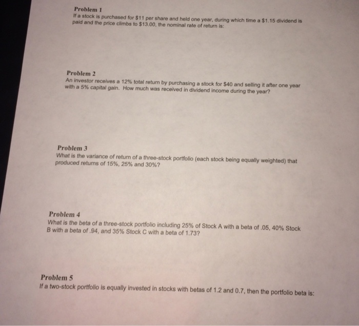 Solved Problem 1 If a stock is purchased for $11 per share | Chegg.com
