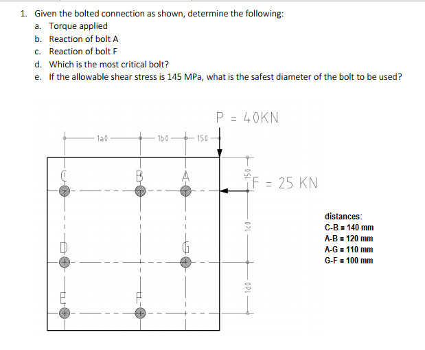 Solved 1. Given The Bolted Connection As Shown, Determine | Chegg.com