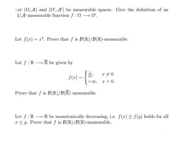 Solved Let (Ω,A) and (Ω′,A′) be measurable spaces. Give the | Chegg.com