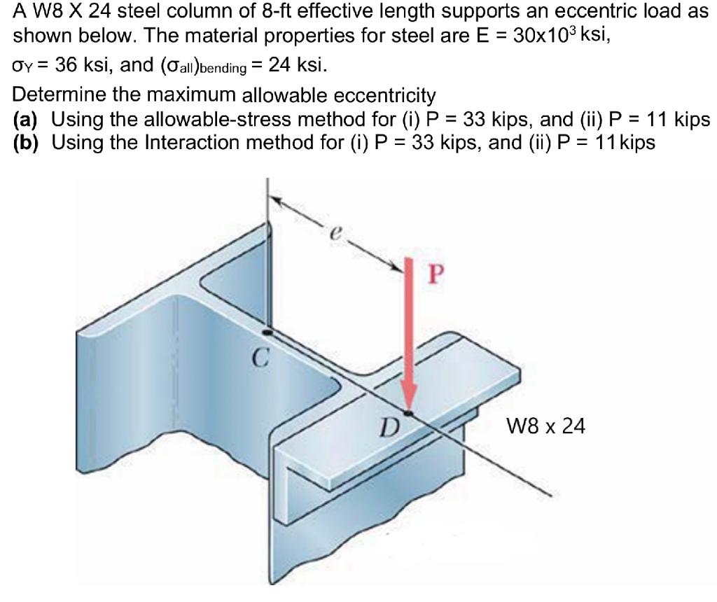 Solved A W8 X 24 steel column of 8-ft effective length | Chegg.com