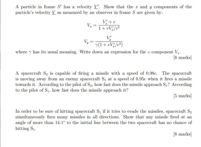 Solved A particle in frame S' has a velocity V'. Show that | Chegg.com