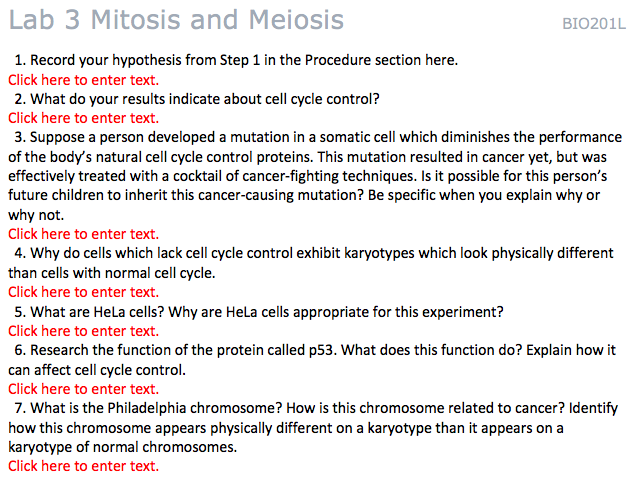 Lab 3 Mitosis and Meiosis BIO 2011 1. Record your | Chegg.com