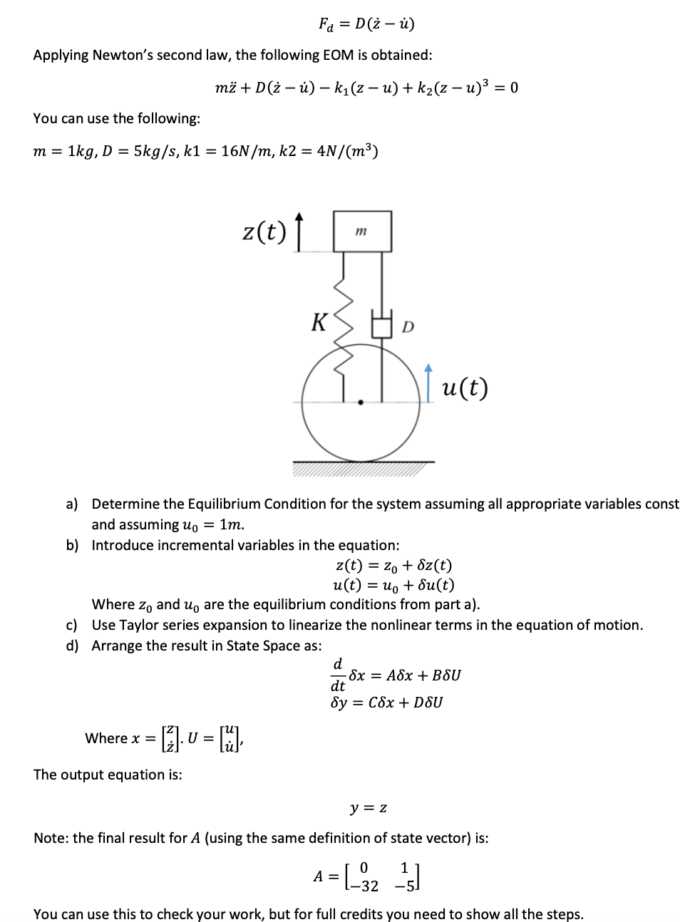 Problem 2 Linearization Of The Quarter Car Model Chegg Com