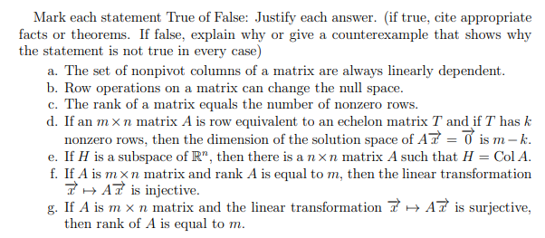 Solved Mark each statement True of False Justify each Chegg