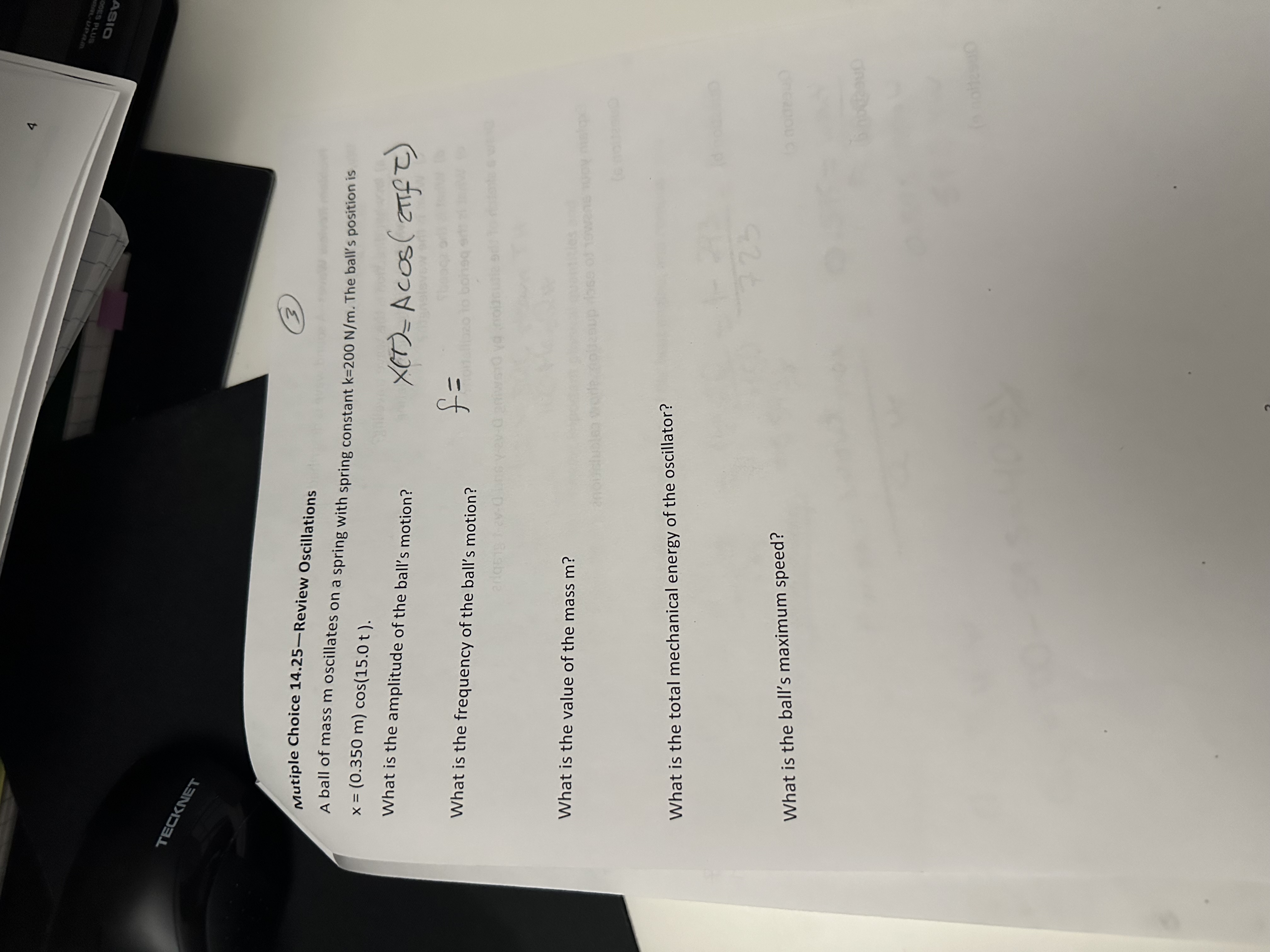 Solved Mutiple Choice 14.25Review Oscillations A ball of