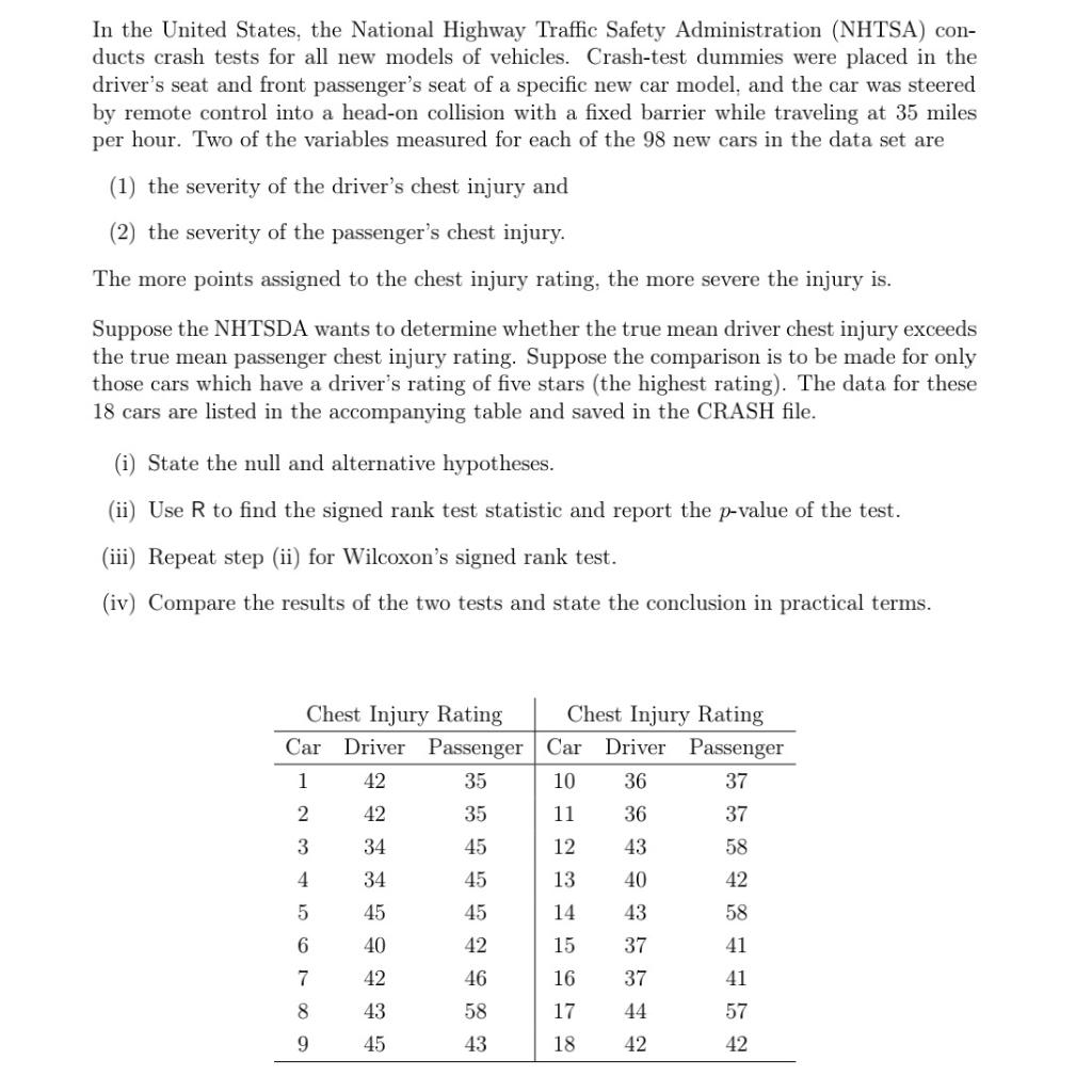 Solved In The United States The National Highway Traffic Chegg Com   PhpxRdfbK