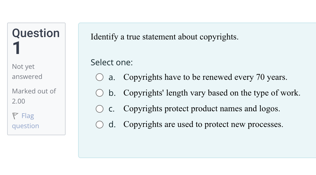 Solved Identify a true statement about copyrights. Select | Chegg.com