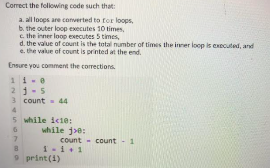 Solved Correct the following code such that: a. all loops | Chegg.com