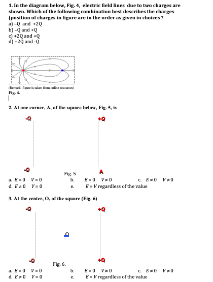 Solved 1. In the diagram below, Fig. 4, electric field lines | Chegg.com