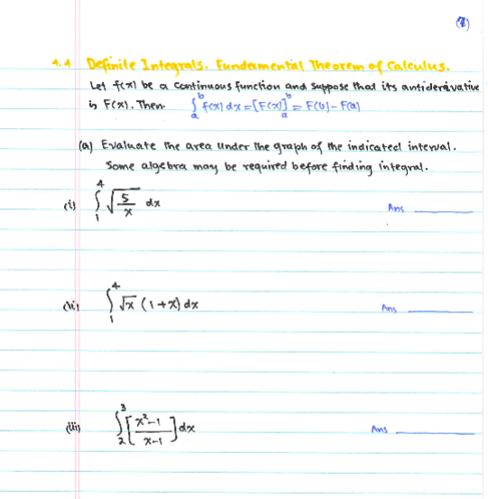 Solved 4.4. Definite Integrals. Fundamental Theorem of | Chegg.com
