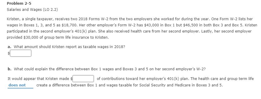 Problem 2 5 Salaries And Wages Lo 2 2 Kristen A Chegg Com