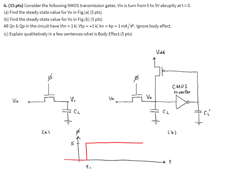 Solved 6. (15 pts) Consider the following NMOS transmission | Chegg.com