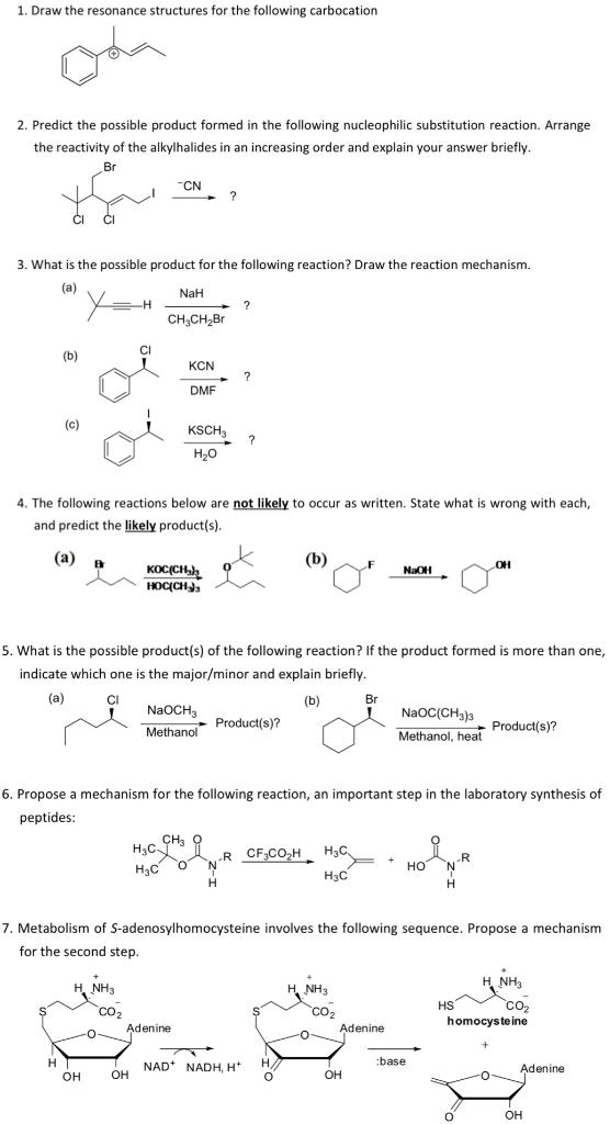 Solved 1. Draw the resonance structures for the following | Chegg.com