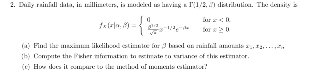 Solved 2. Daily rainfall data, in millimeters, is modeled as | Chegg.com