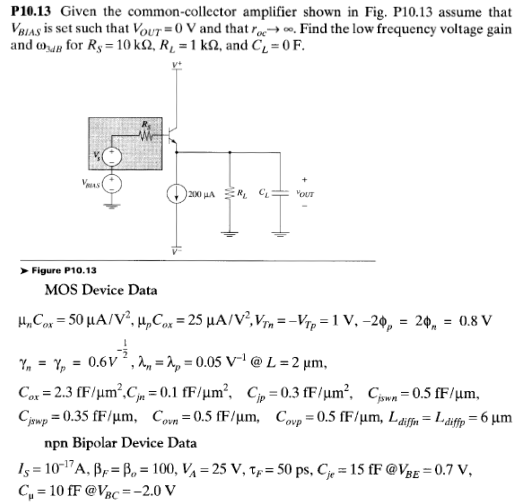 Solved P10.13 Given the commoncollector amplifier shown in