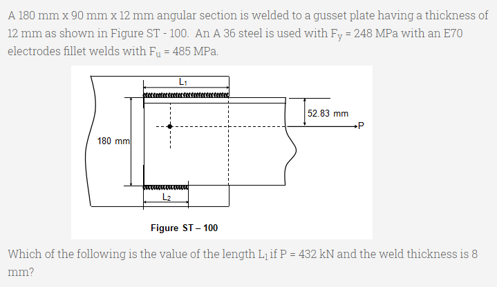 Solved A 180 mm x 90 mm x 12 mm angular section is welded to | Chegg.com