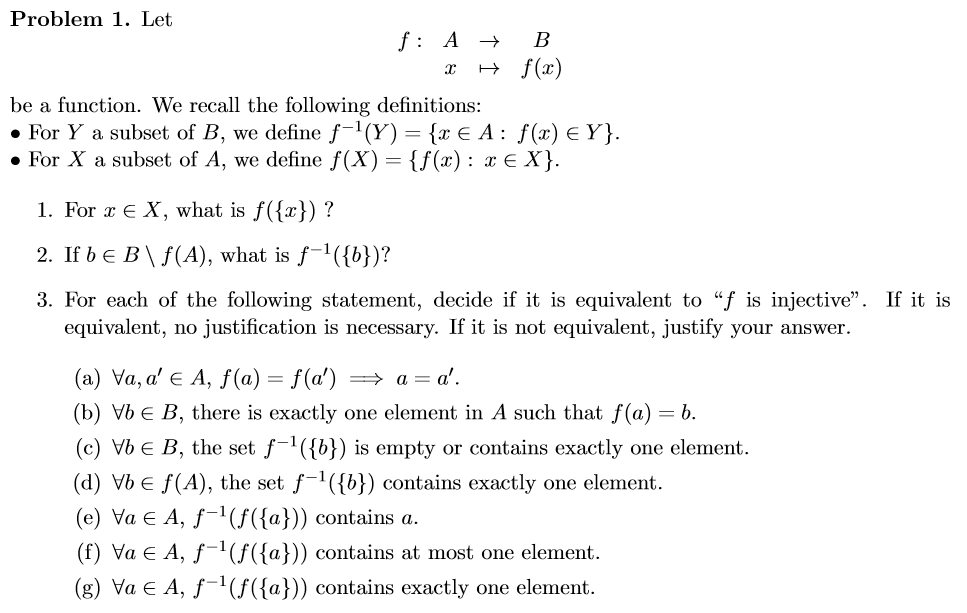 Solved Problem 1. Let F: A + B IH F(c) Be A Function. We | Chegg.com