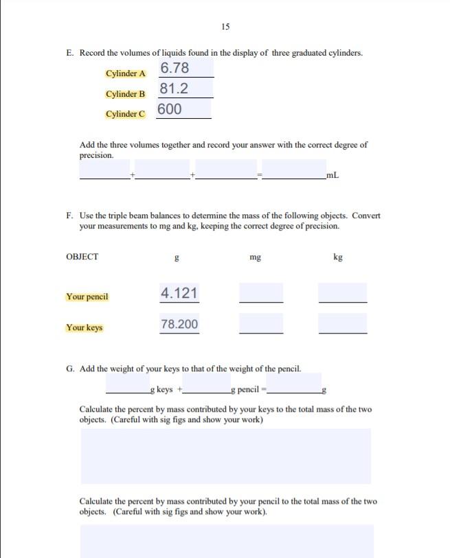 Solved 14 C. Using a ruler or meter stick, record your | Chegg.com