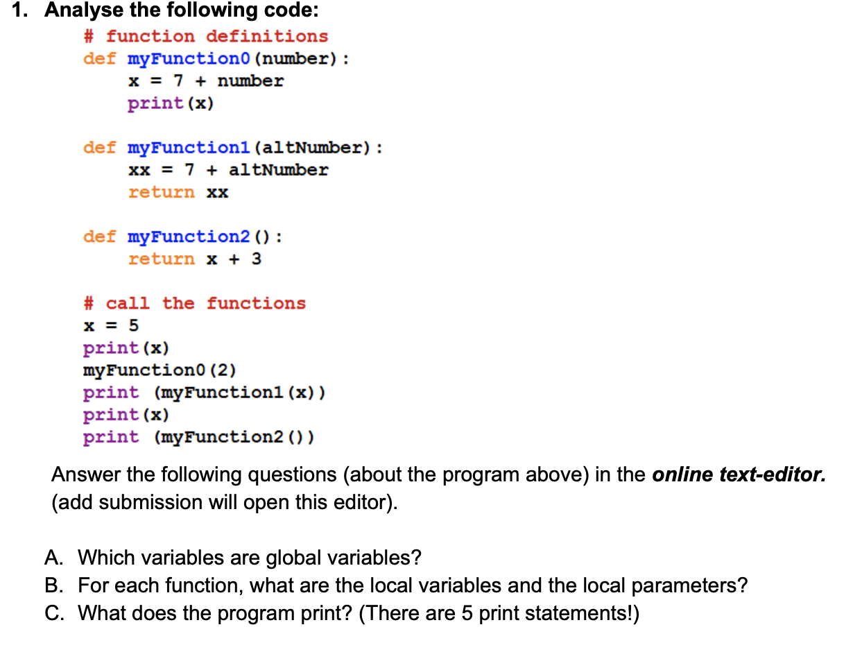 Solved 1. Analyse the following code: # function definitions | Chegg.com
