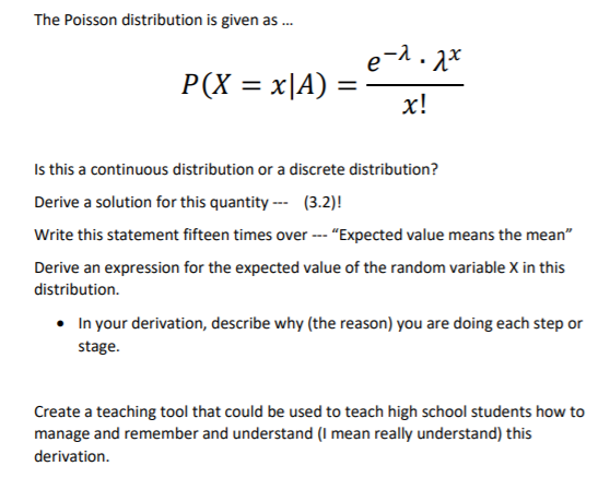 Solved the poisson distribution is given as is this a chegg